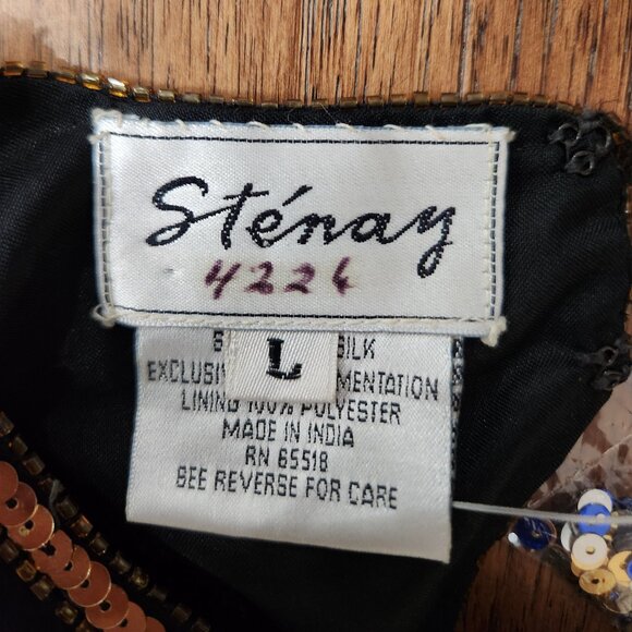 NWOT Vintage Stenay Sheath Silk Short Black Beaded Dress, Size Large Party/Gala - Picture 11 of 15